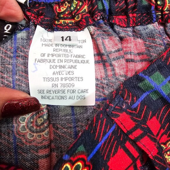 Talbots Sz 14P Red Blue Plaid Paisley Flannel Midi Skirt Pockets Western Cottage - Picture 11 of 13